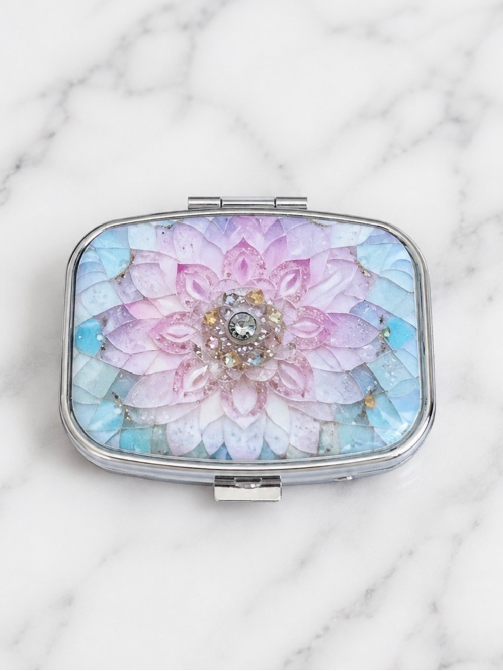 Floral Pastel Purse Pill Box/Travel Jewelry-Pinks Blues and Greens